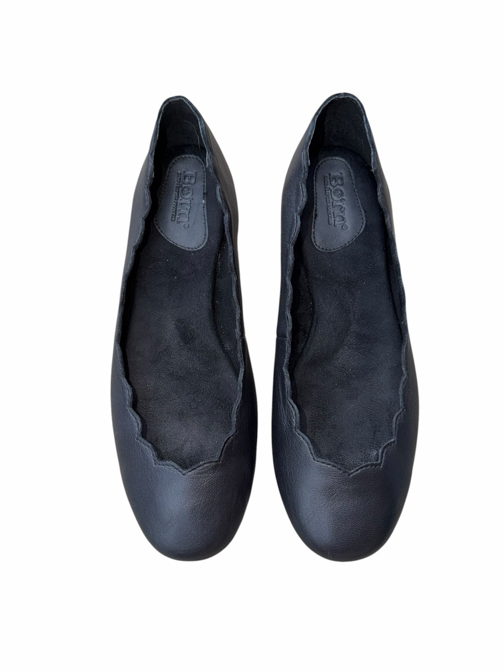 Born Allie Scallop Slip On Black Leather Flats Size 10 M